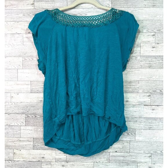 Robins Nest Maternity‎ Top Women's Large Teal High-Low Top Crochet Neckline - Picture 2 of 7